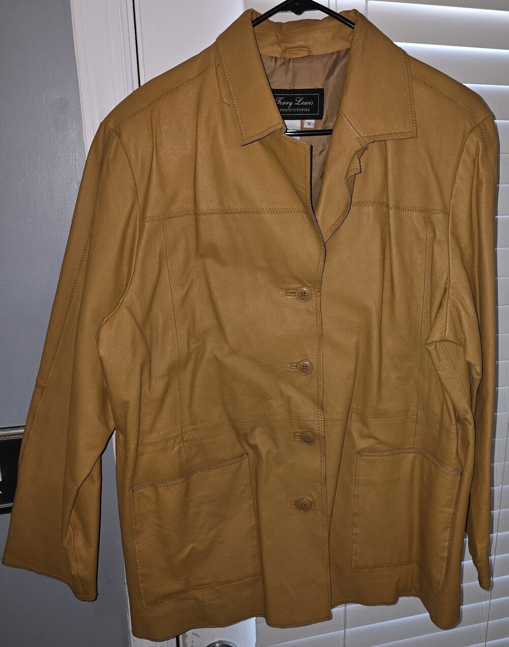 Vintage 90s Leather Blazer Sport Coat Terry Lewis 1X Gold Women's